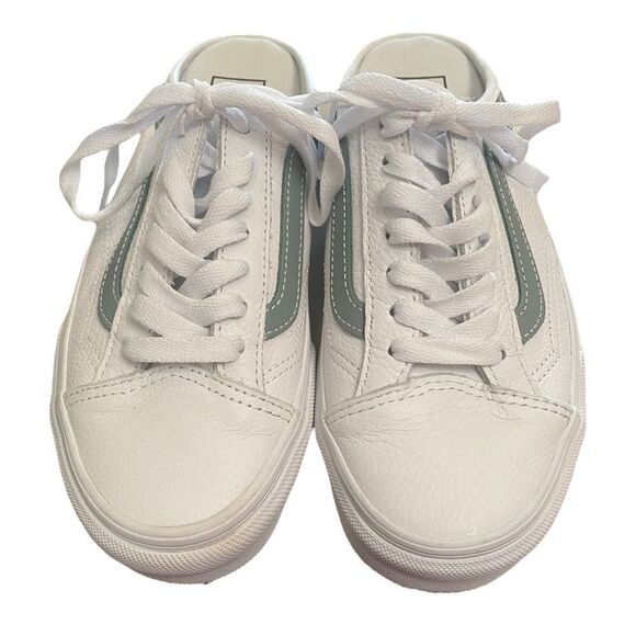 VANS Style 36 True White / Green Mileiu Leather Slide Mules 6.5 - Picture 4 of 7